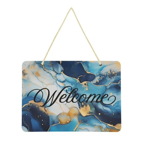 Navy Blue Sapphire Marble Welcome Sign Front Door PVC 14x10 inch Hanger Hello Sign Farmhouse Wall Porch Home Outside Decor