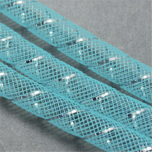 U8MO 150yards Mesh Tubing Cords Silver Vein Plastic Net Thread Ribbon Wreath 8mm DIA-Light Sky Blue
