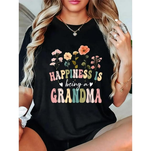 Women's Grandma Graphic Comfortable T Shirt Breathable Short Sleeve Round Neck Top Black S-5XL