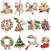 12-Piece Christmas Brooch Set – Alloy & Rhinestone Holiday Pins, Non-Fading Shiny Gift for Women, Ideal for Coat Bag Hat Scarf, Christmas New Year Thanksgiving Party
