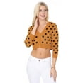 thumbnail image 2 of YEMAK Women's 3/4 Sleeve V-Neck Polka Dot Cropped Bolero Sweater Cardigan MK8213-CAMEL/BLACK-M, 2 of 7