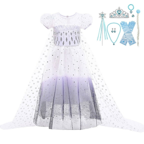 3-9T Girls Ice Queen 2 Dress Up Costume Dress Birthday Christmas Princess Party Outfit
