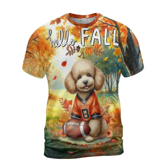 Hello Fall Poodle Football Welcome Autumn with Leaves Pumpkins All Over Print 3D Shirt Unisex Merch Poodles Dog Lover Gifts Idea - 00012