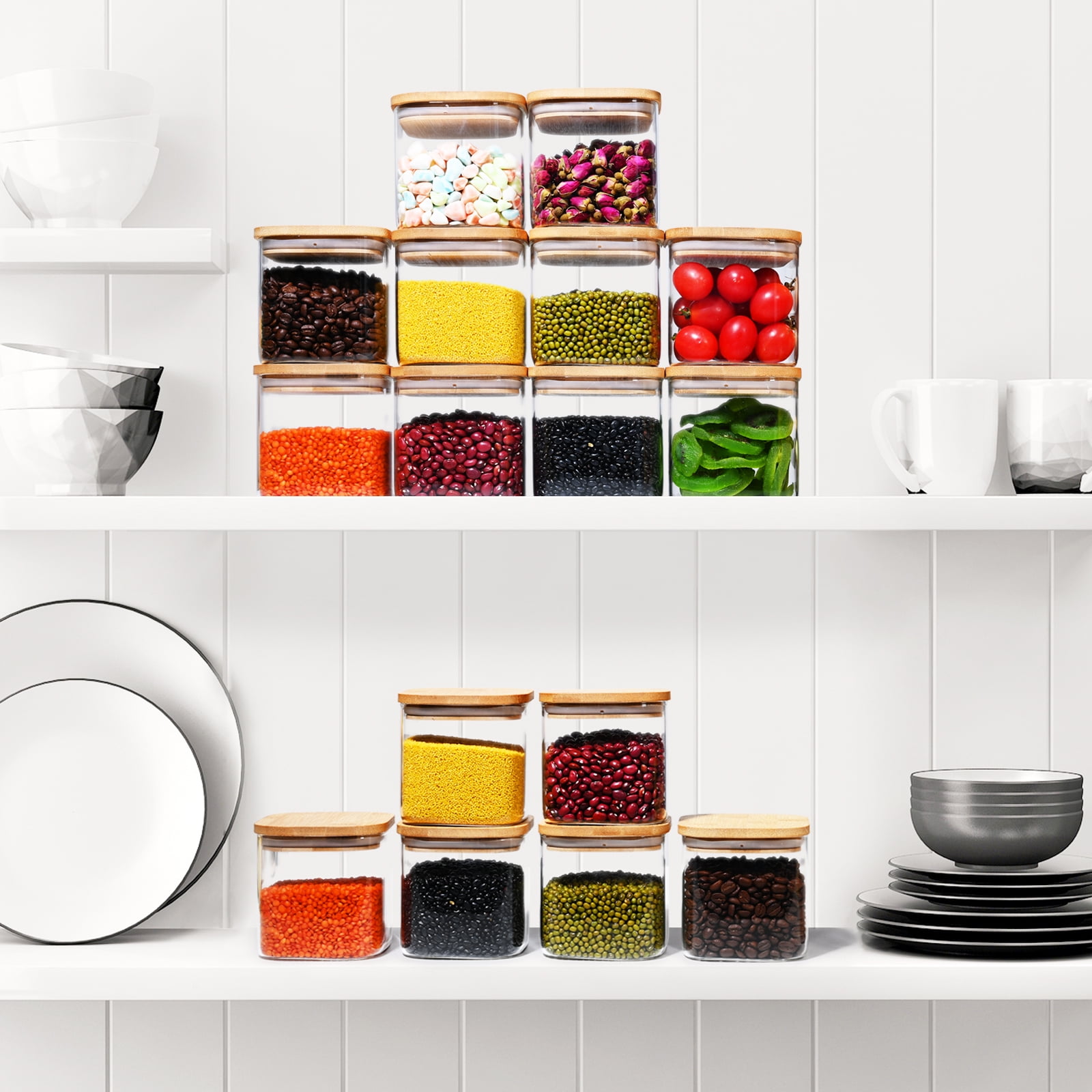 Ollieroo Glass Storage Jar Set Glass and Bamboo 4