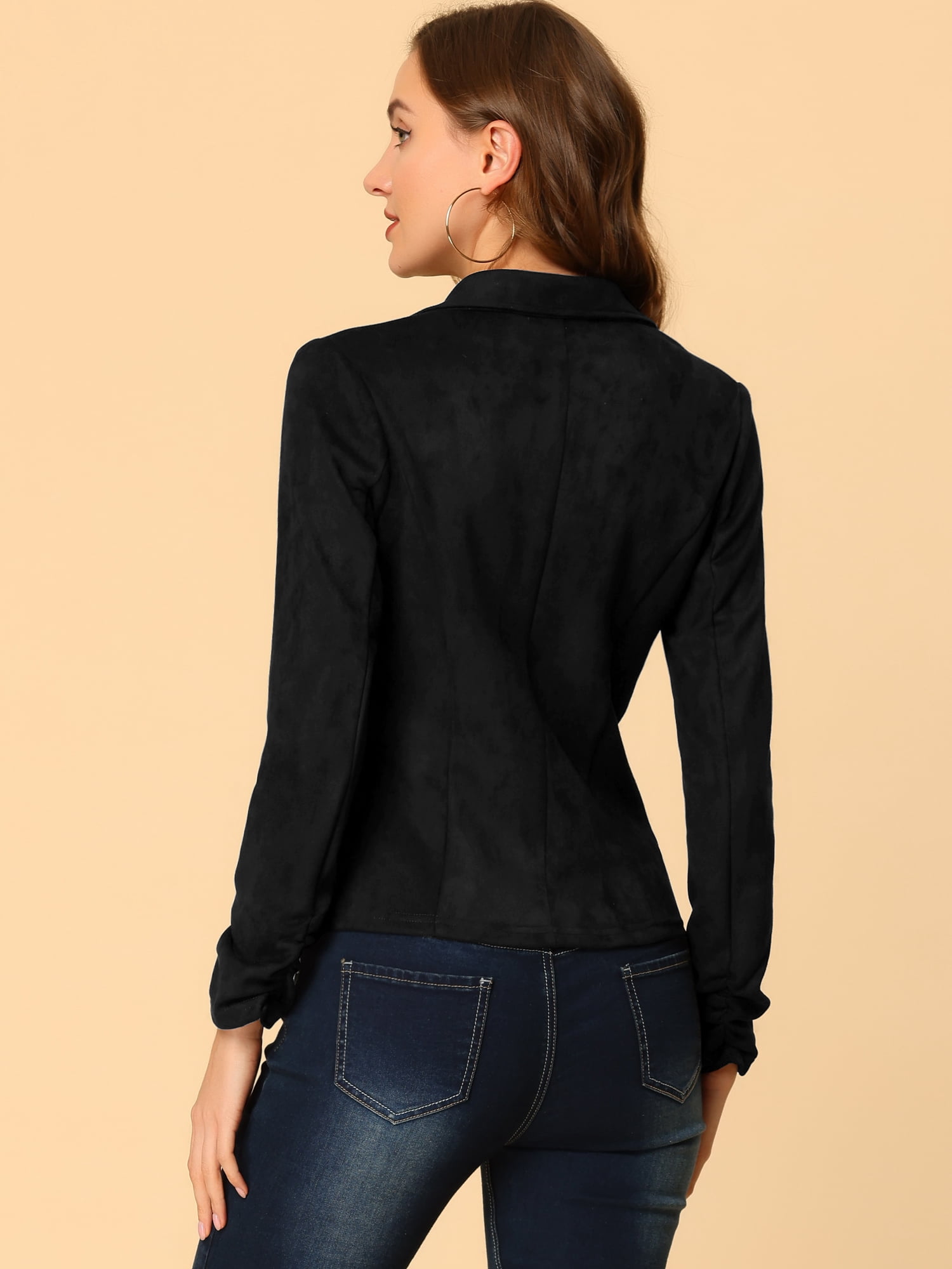 DARING DIVA Women's Long Sleeve Open Front Faux Suede Blazer XS Black