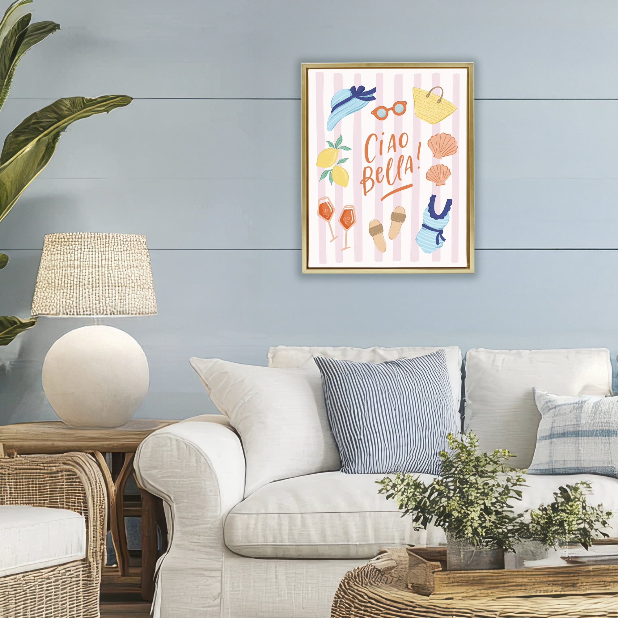 Stupell Industries Summer Ciao Bella Gold Framed Floater Canvas Wall Art, design by Sandra Picco