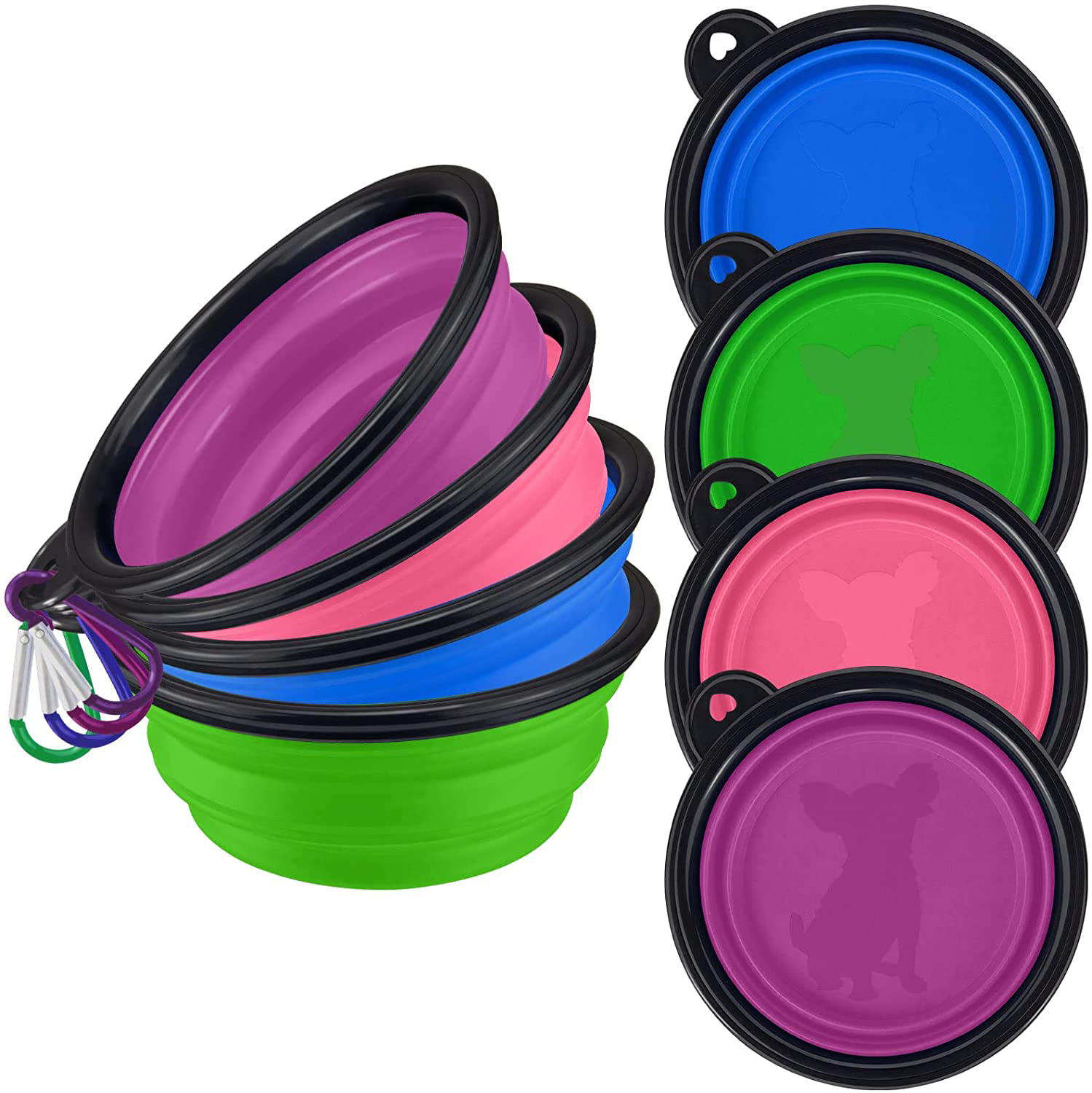 BPA Free Expandable Dog Bowls for Travel 2-Pack Dog Portable Water Bowl for Dogs Cats Pet Foldable Feeding Watering Dish for Traveling Camping Walking with 2 Carabiners 