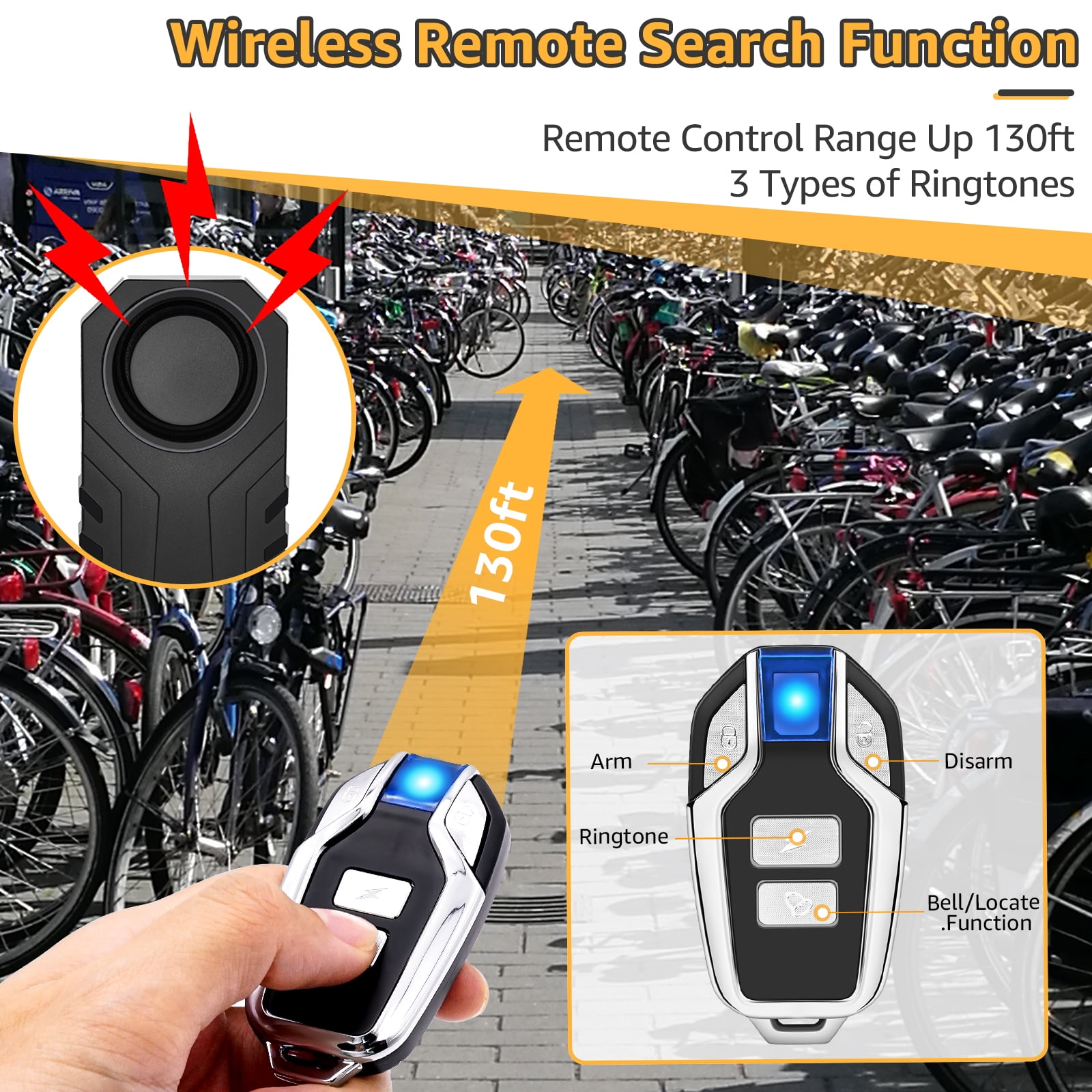 GreenCycle 113dB Bike Alarm, Bicycle Alarm with Remote, Bike Alarms for Ebikes, IP65 Waterproof, Anti Theft, 7 Levels of Sensitivity, Easy Installation for Bicycles/Electric Bicycles/Motorcycle,2PK