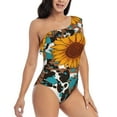 thumbnail image 3 of Sikiie Vintage Sunflowes Print Women One Piece Swimsuits Tummy Control One Shoulder Bathing Suits Ruffle Swimwear, From S to XXL-Medium, 3 of 6