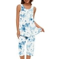 thumbnail image 4 of Atogsazn Women's Capri Pajama Sets Floral Print Sleeveless Sleepwear Top and Capri Pants 2 Piece Loungewear with Pockets Sky Blue XL, 4 of 7