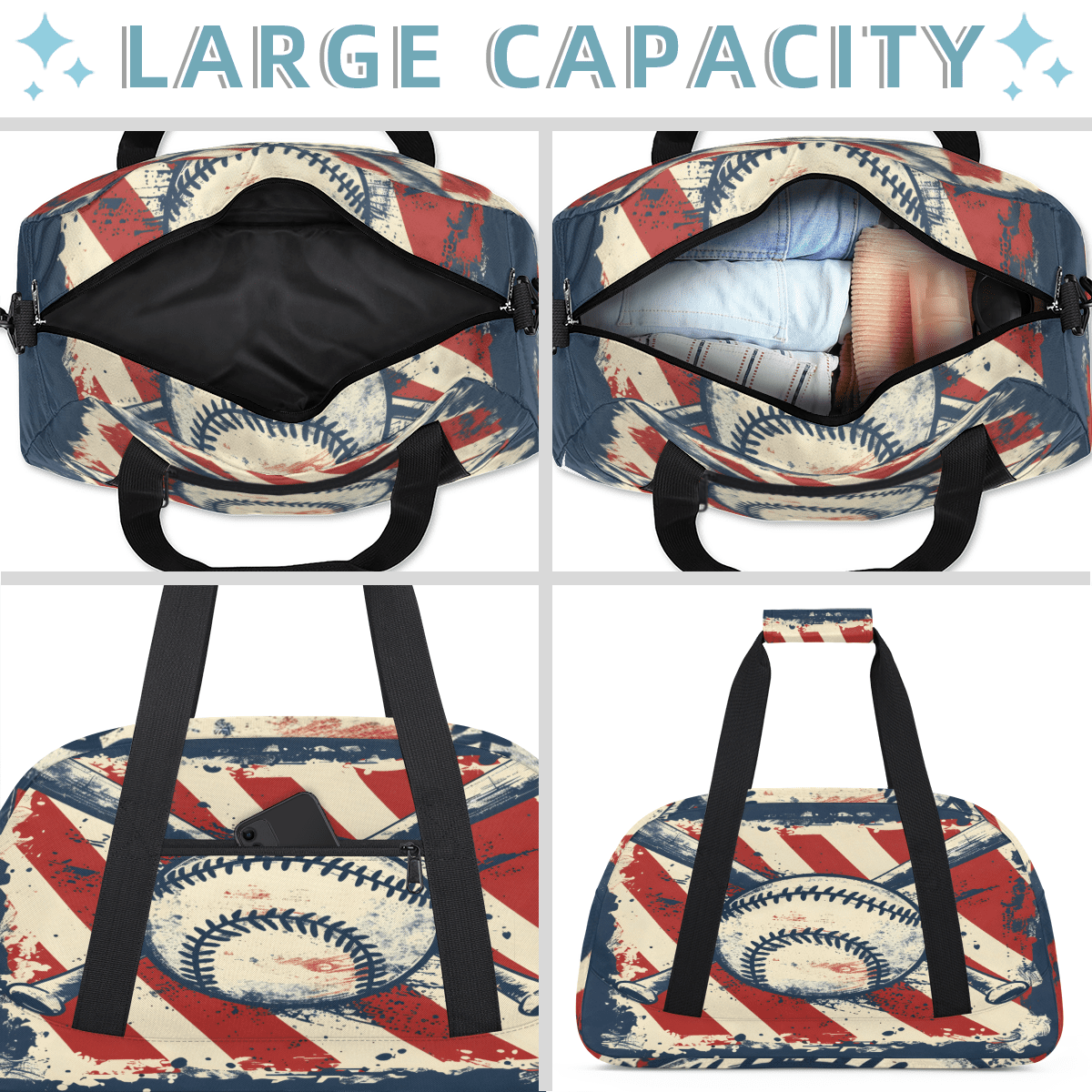 Herdesigns Baseball Ball Sports Sports Duffle Bag for Women & Men, Gym Bag Dance Bag Overnight Bag Carry On Weekender Travel Bag