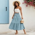 thumbnail image 2 of Yucgh Women's Denim Print Pleated Midi Skirt with Bow, Retro Casual Long Skirt, Flowy Bohemian Skirt with Elastic Waist,Blue,S, 2 of 7