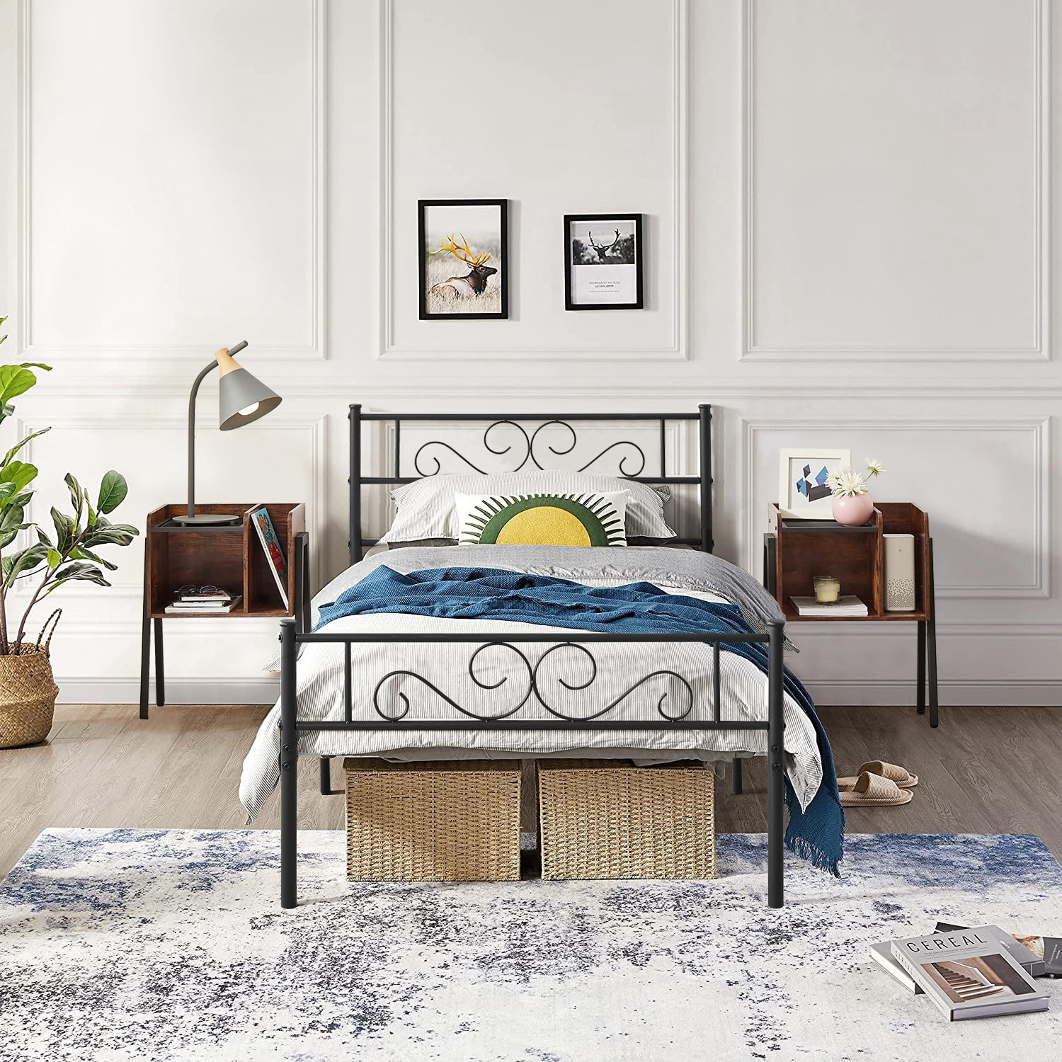 VECELO 3-Piece Bedroom Sets Metal Bed Frame and 2 Nightstands - Walmart.com