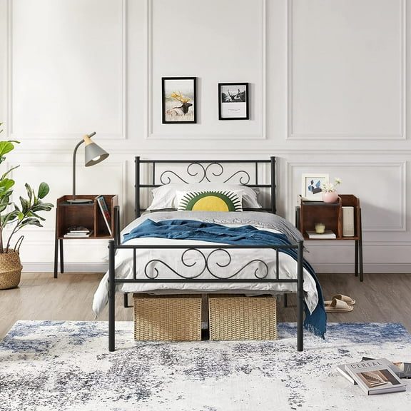 VECELO 3-Piece Bedroom Sets Metal Bed Frame and 2 Nightstands