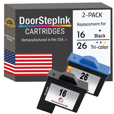 DoorStepInk Remanufactured Ink Cartridges for Lexmark #16 Black and #26 Tri-Color DoorStepInk remanufactured Lexmark #16 black and Lexmark #26 color combo pack are the highest quality replacement ink cartridges on the market. Using only original Lexmark #16 black 10N0016 and Lexmark #26 color 10N0026 cartridges  we remanufacture each cartridge to the highest quality standards to match OEM ink level  color  and performance guaranteed! DoorStepInk is a leader and award-winning recycler of inkjet cartridges. Since our start in 2000  we have been remanufacturing all our cartridges in the USA at our state-of-art inkjet facility located in California. Using the latest technology and customized equipment  each cartridge is cleaned  rebuilt  and refilled to produce the highest quality remanufactured ink cartridges in the world. By only remanufacturing genuine OEM cartridges  we can extend an empty cartridge’s lifecycle. This allows us to offer you  a high-quality  eco-friendly ink cartridge at the best low price. We are so confident in our ink cartridges that we back each one with a 100% satisfaction guarantee.