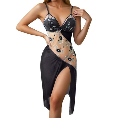 Women s Nightgowns Lingerie Dress Black Lingerie Hollow Irregular Embroidery Flower Chemise Sleepwear Chemise Nightgowns For Women