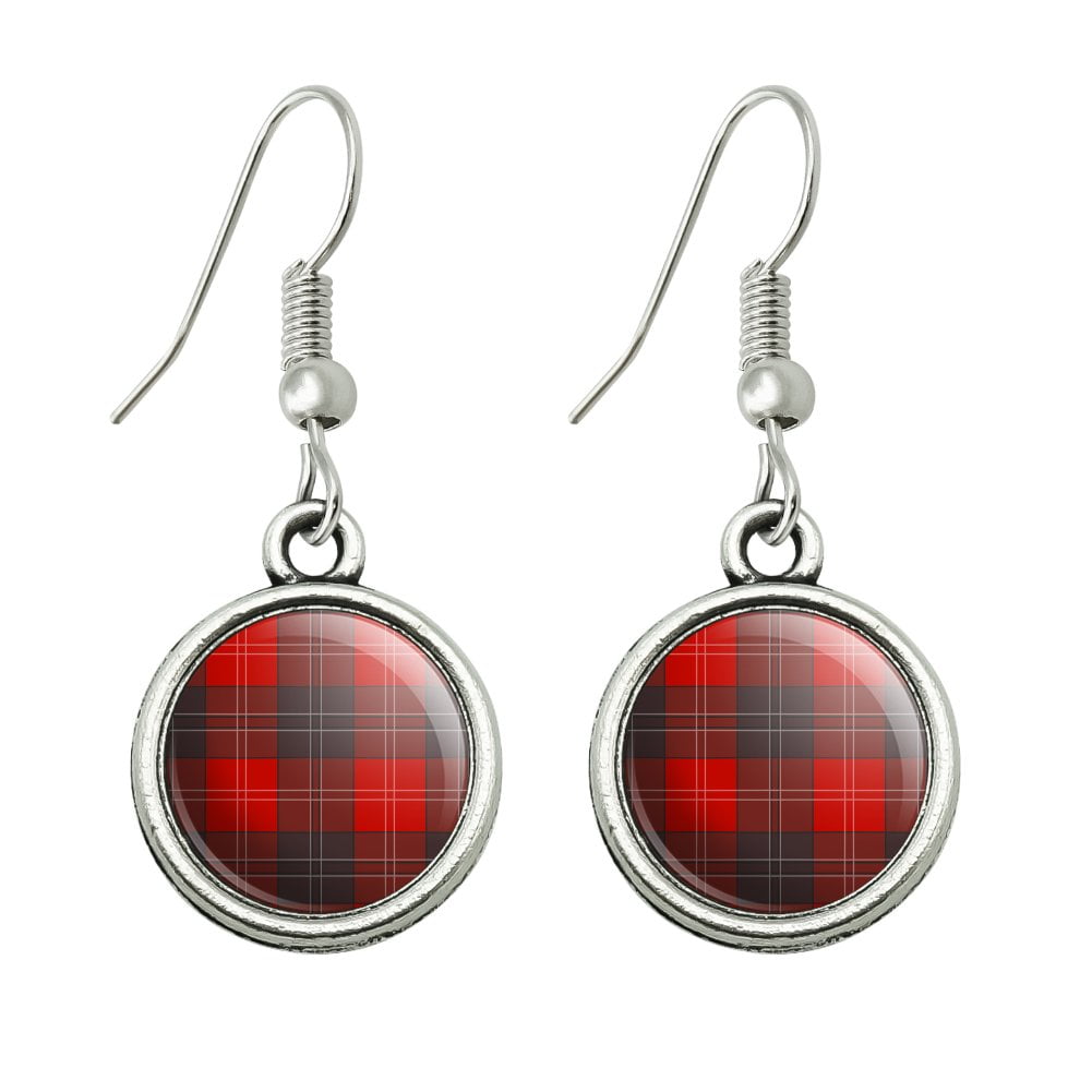 Plaid Red Gray Grey Pattern Novelty Dangling Drop Charm Earrings