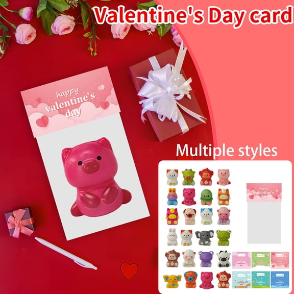 Minjewel 24 Pack Valentine's Day Cards for Kids in School, Slow-Bounce Toy Gifts, Stress Relief Squeeze Toys, Classroom Exchange, Party Prize,A