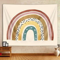 Boho Rainbow Tapestry, Vintage 70s 80s Abstract Muted Minimalist Tapestry Wall Hanging for Bedroom, Aesthetic Retro Beige Tapestries Teen Girl Poster Blanket College Dorm Home Decor 60X40 inches