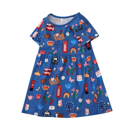 

TAIAOJING Toddler Summer Dresses for Girls Sleeveless Cartoon Prints Beach Sundress Party Princess Dress