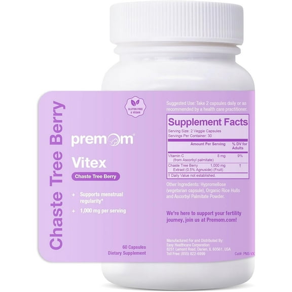 Premom Vitex Chaste Tree Berry: 1000mg Vitex Chasteberry Supplement Supports Hormone Balance & Fertility Supports Menstrual Cycle Regularity PMS Support Supplement for Women Vegan Non-GMOs