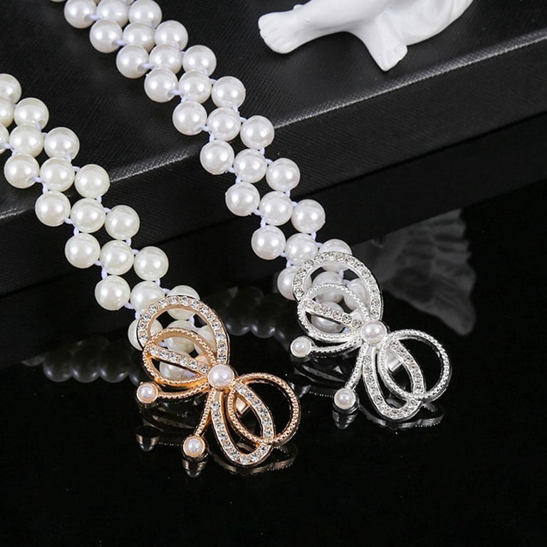 RYGRZJ Sparkling Bow Tie Silver Pearl Waist Chain Rhinestone  display picture 2