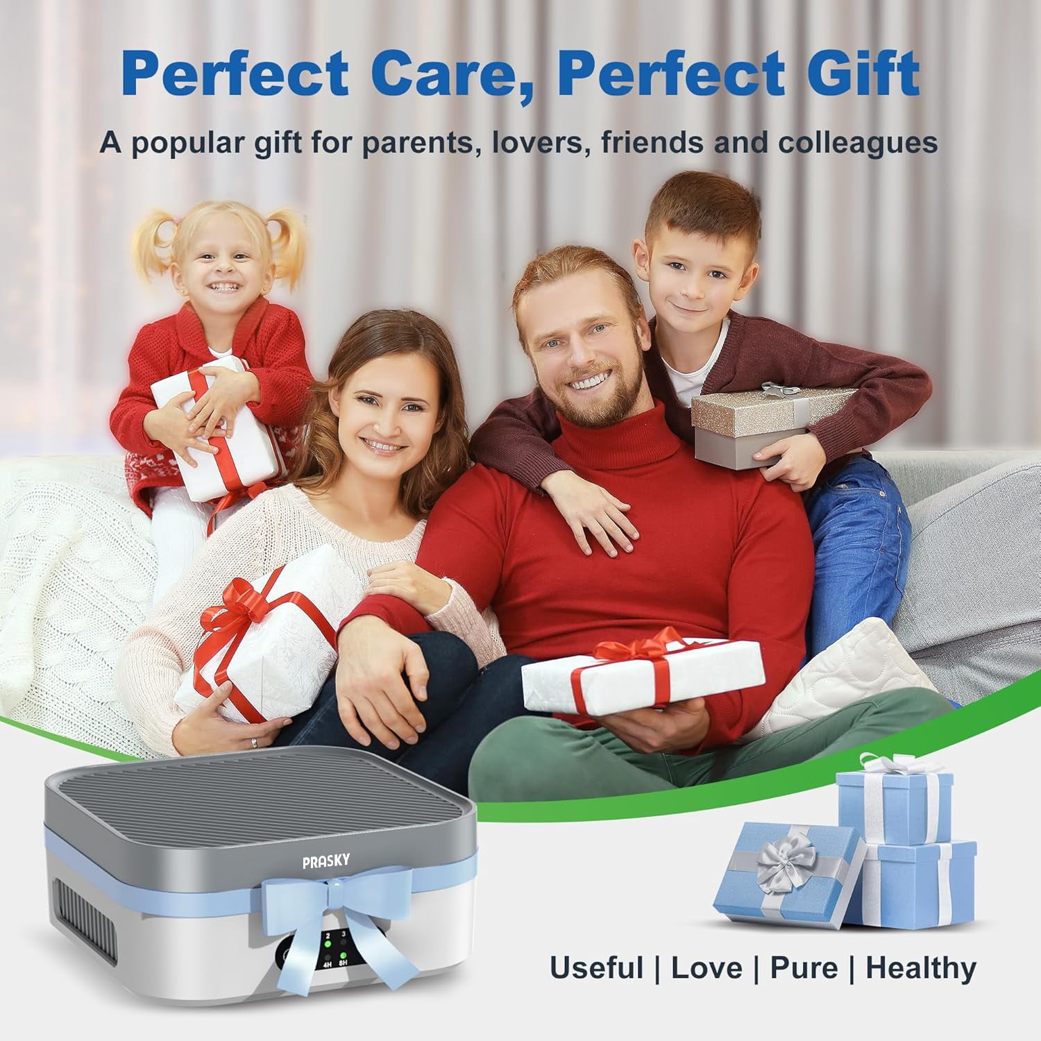 PRASKY Air Purifier for Home 600 Sq Ft Coverage, True HEPA Filter for Pets, Smoke & Allergies | Quiet & Portable for Bedroom/Travel/Car (Gray)