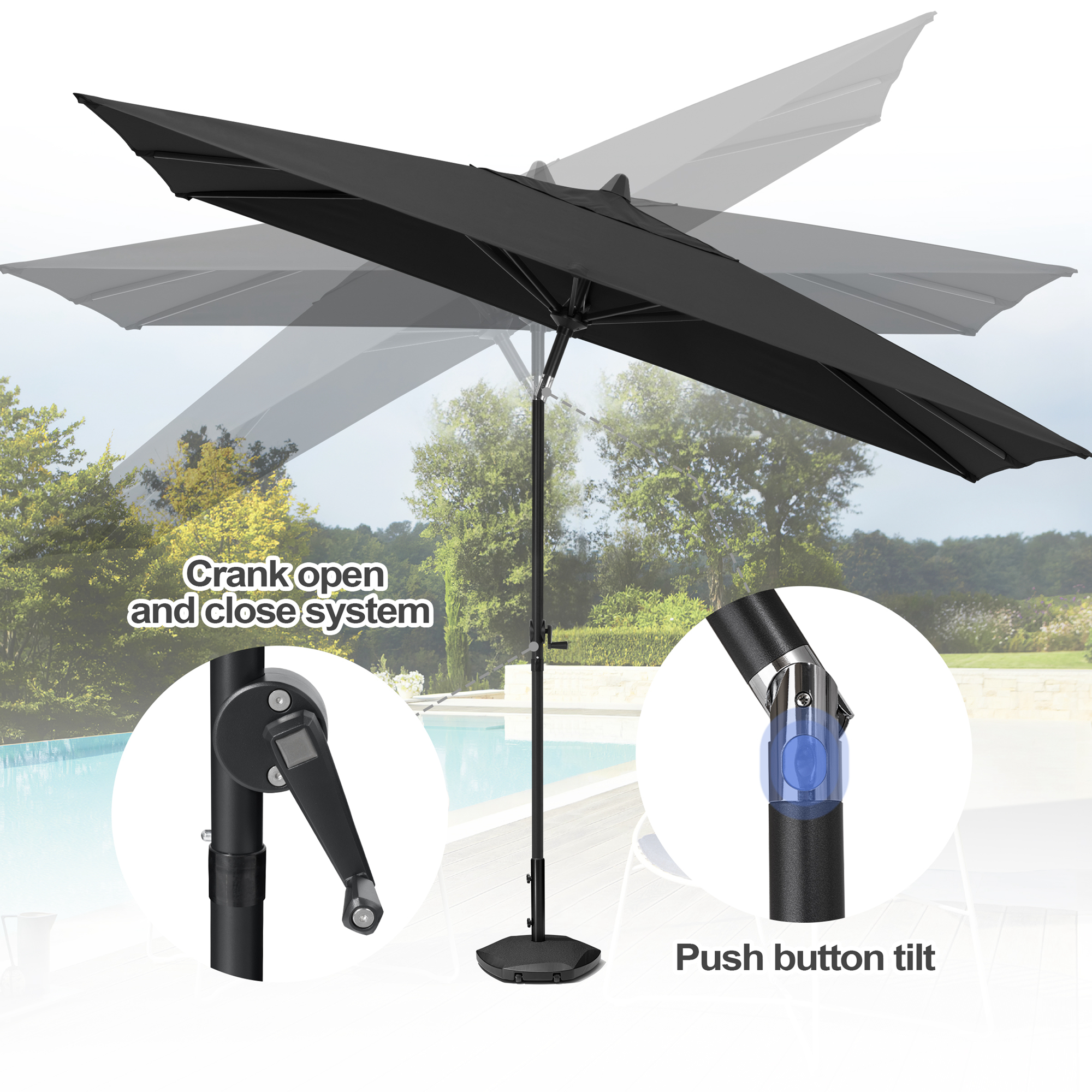 Pellebant 9 x 5 ft Patio Outdoor Umbrella Rectangular Double Top Market Umbrella