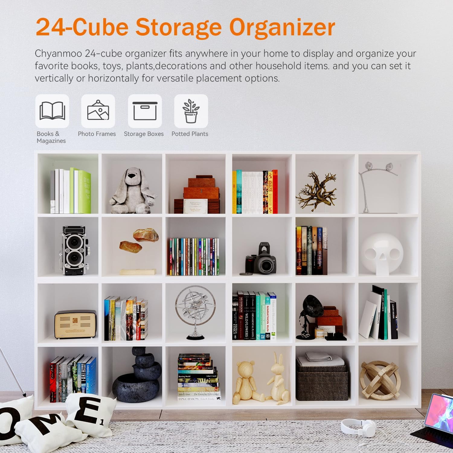 4 Pack 6 Cube Organizer White 36in Cube Bookshelf ,6 Cube Storage Organizer Display Shelf,Open Home Storage Cabinet