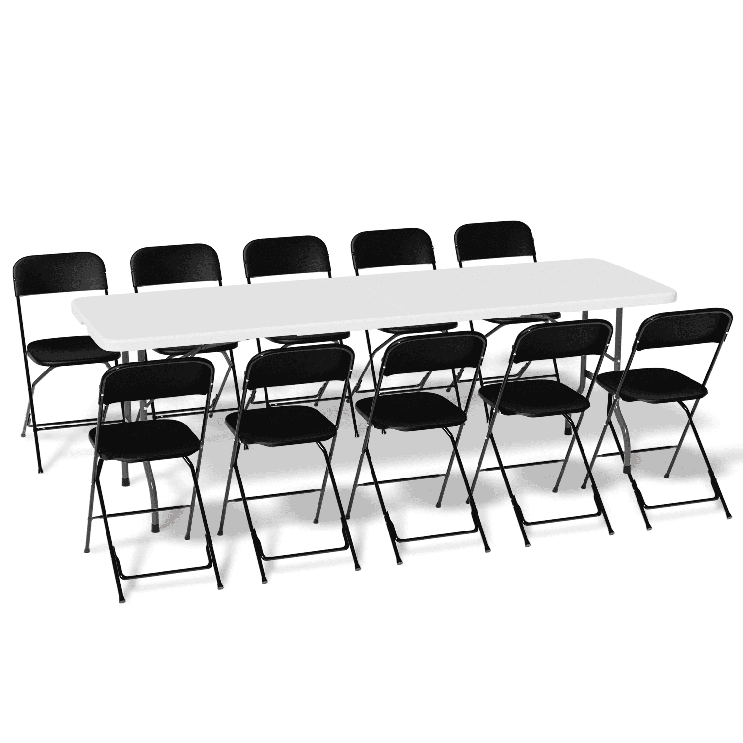 MoNiBloom 11 Pieces 8 Ft White Heavy Duty Utility Table and Chair Set Folding Round Table w