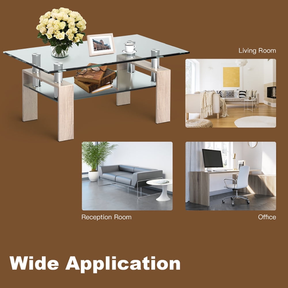 Finihen Glass Coffee Table, Rectangular Coffee Table, Rectangle Glass Coffee Table with Metal Legs, for Living Room, Reception Room, Natural Finihen Glass Coffee Table, Rectangular Coffee Table, Rectangle Glass Coffee Table with Metal Legs, for Living Room, Reception Room, Natural