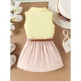 thumbnail image 3 of Kids Girls Skirt Set, Turn-down Collar Vest with Pleated Skirt and Belt Summer Outfit, 3 of 8