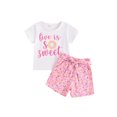 thumbnail image 2 of Musuos Little Girls Summer 2PCS Sets 18M-6Y Short Sleeve Letter Donut Embroidery T-shirt Belted Shorts Sets Birthday Clothes, 2 of 10