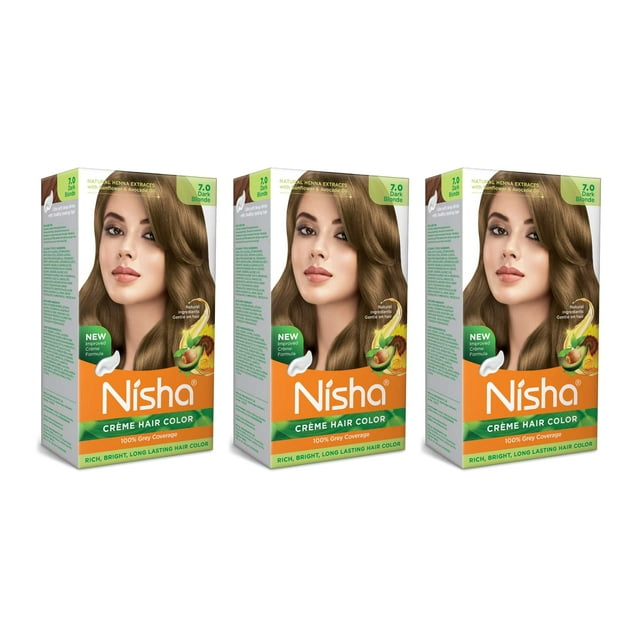 Nisha Crème Hair Color Pack 3, Permanent Blonde Hair Dye Color, 100% Gray Coverage, Dark Blonde, 4.23 oz