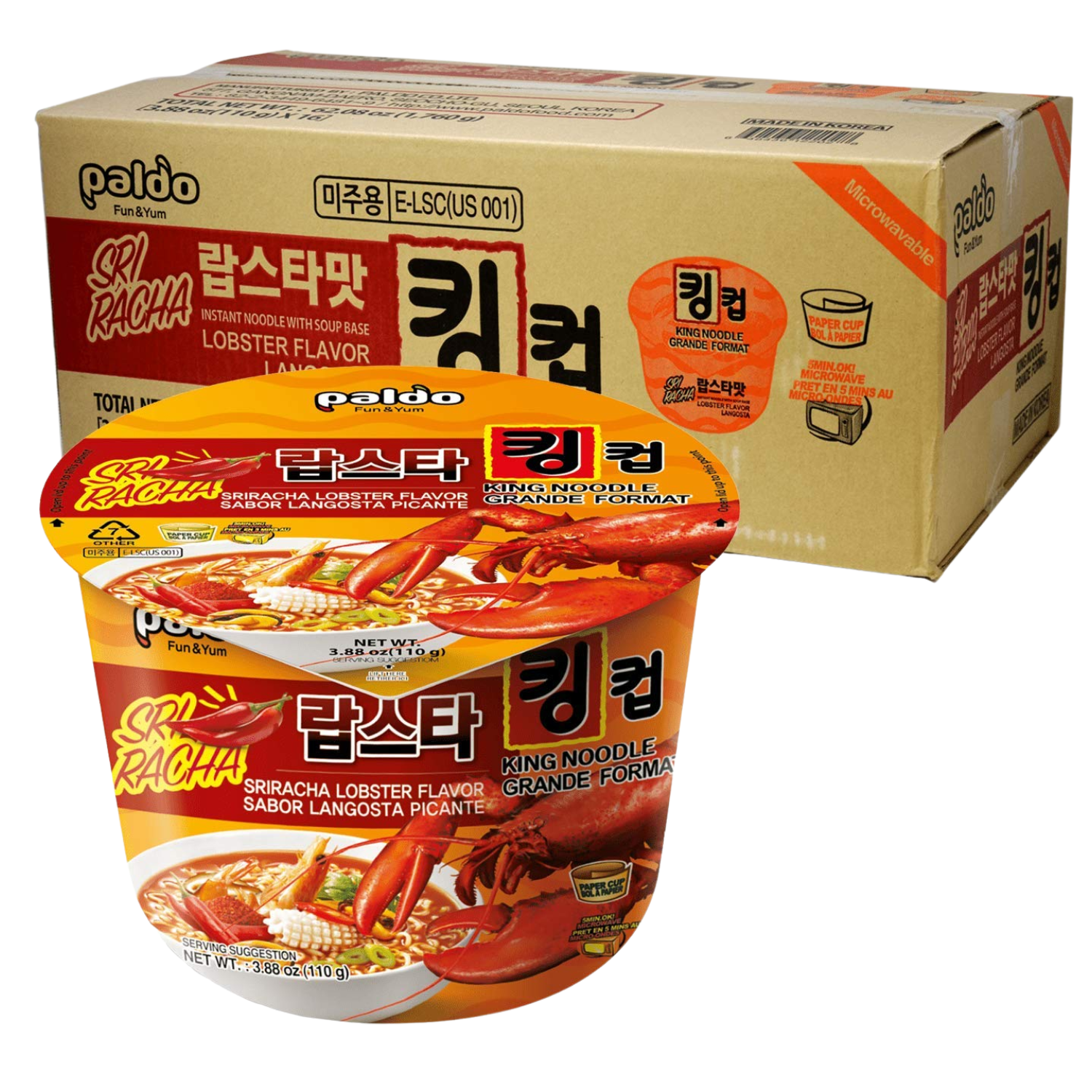 Paldo Fun & Yum Sriracha Lobster Instant King Cup Noodles with