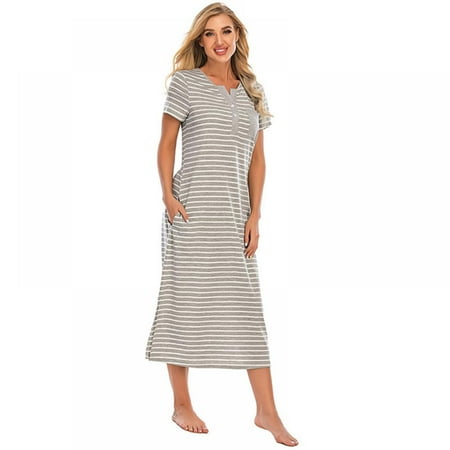 

Summer Lady Comfortable Thin Soft Long Nightdress Short Sleeve Homewear