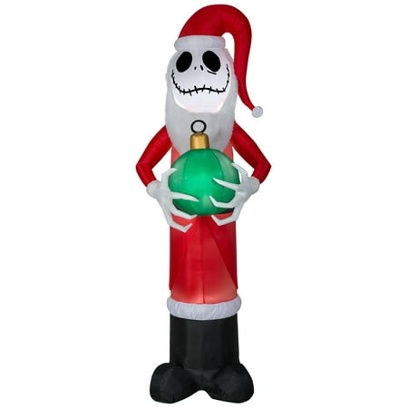 8' Airblown Mixed Media Jack Skellington as Santa w/ Fuzzy Beard Disney Christmas Inflatable