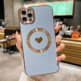 thumbnail image 3 of Compatible for iPhone 11 Pro Max 6.5 Inch Plating Heart Case with Magsafe, TPU Shockproof Cute Case for Women Girl Camera Protection Back Cover for iPhone 11 Pro Max Blue, 3 of 14