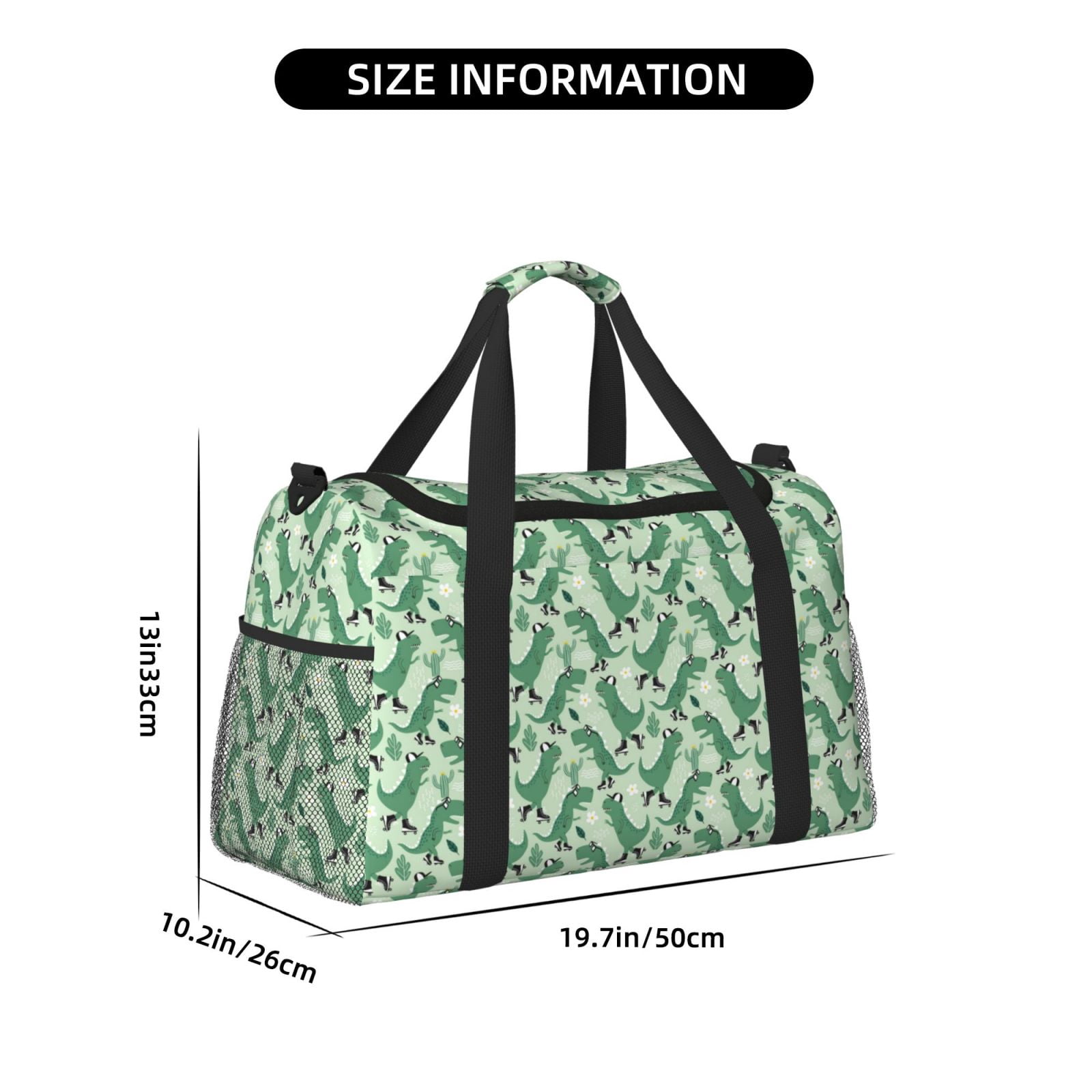 Fuzoiu Dinosaurs on Roller Skater Print Travel Duffle Bag,Carry On Tote Bags,Duffel Bag,Sport Gym Bag, Hospital Bag for Labor and Delivery, Overnight Bag,Luggage Bag