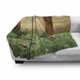 thumbnail image 3 of Nature Soft Flannel Fleece Throw Blanket, Enchanted Woods Summer Season Mushrooms Flowers Trees Wildgrass at Sunset Cartoon, Cozy Plush for Indoor and Outdoor Use, 50" x 70", Multicolor, by Ambesonne, 3 of 6