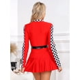 thumbnail image 2 of Haitryli Women Long Sleeved Checkerboard Racer Dress Pleated Skirt Race Car Driver Xmas Halloween Red M, 2 of 7