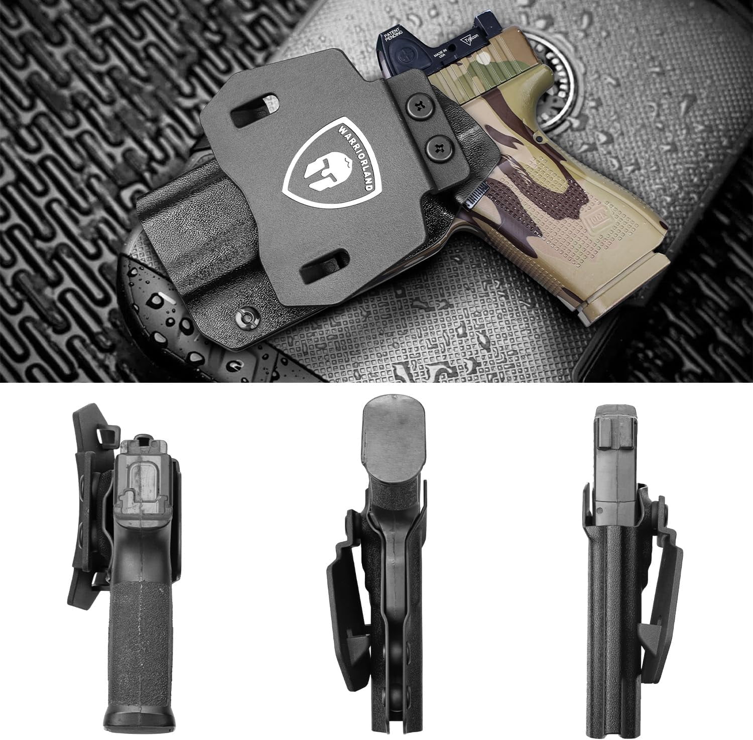 OWB Kydex Paddle Holster, For Glock 23 gen 1 2 3 4 5 pistol, Optics Cut & Adj. Cant, Left Hand