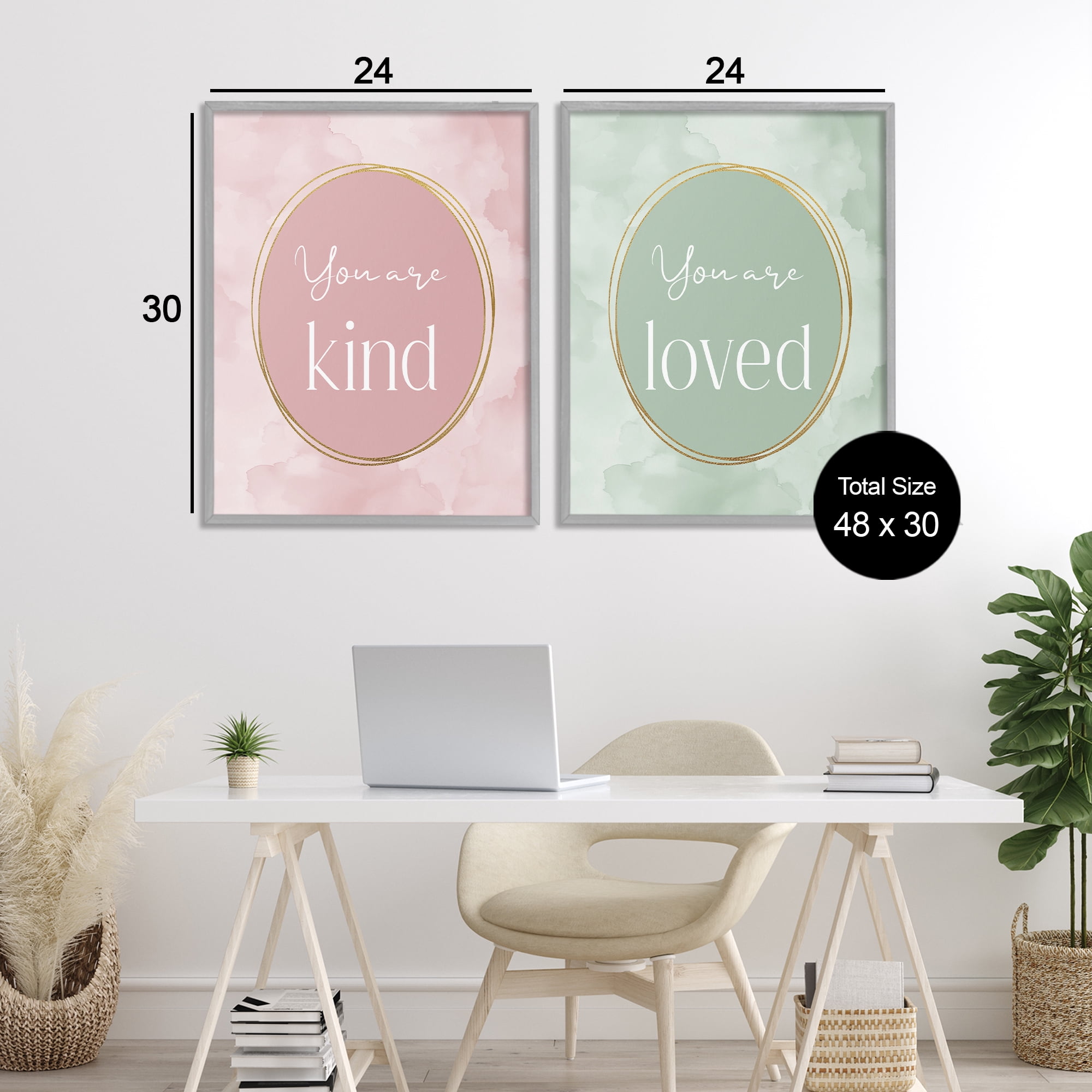 Stupell Industries Pastel Golden Affirmations 2 Piece Gray Framed Giclee Art Set, design by Christine Simpson Art