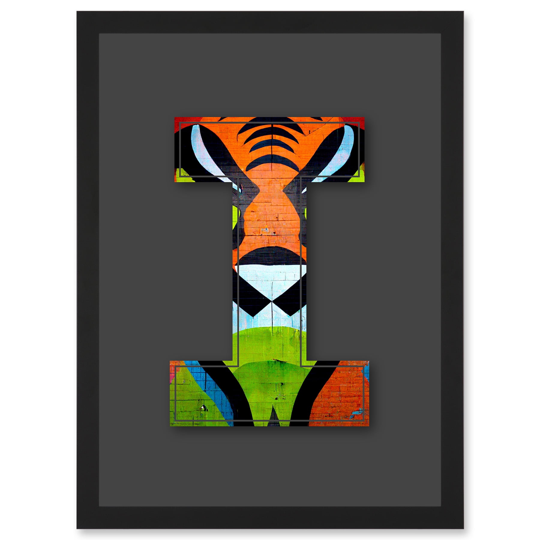 Letter I Tiger Face Orange White Black Decorative Graffiti Mural ...