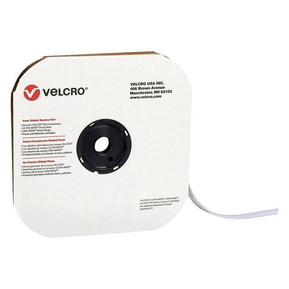 VELCRO Brand Velcro Tape Individual Strips Loop 5/8" x 75' White 1/Case VEL110