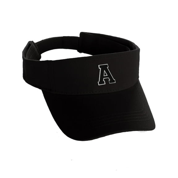 Custom Sport Sun Visor Hat A to Z Initial Team Letters, Black Visor White Black Letter A