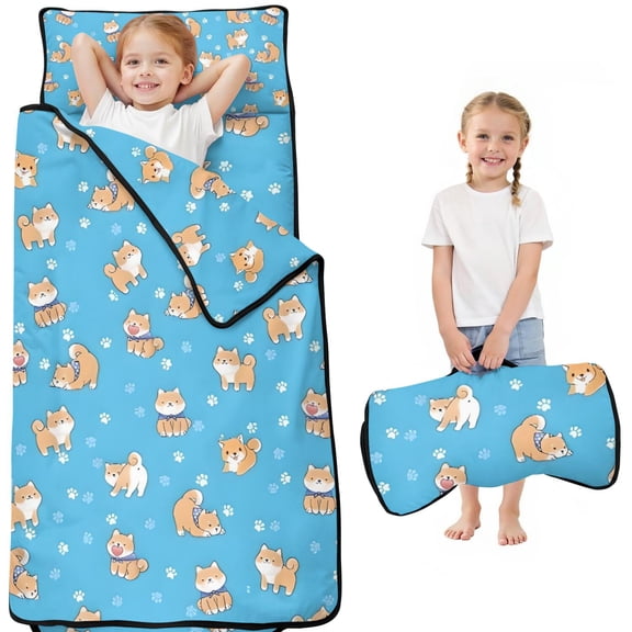 Cute Shiba Inu Toddler Nap Mats for Kids Preschool,50"x20" Sleeping Mat Bag or Kids,Toddler Sleeping Bag,Toddler Nap Mat or Daycare