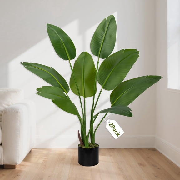 Scidweet 2 Pack Artificial Birds of Paradise Plant, 4 FT Fake Plant Faux Tropical Palm Tree in Pot for Indoor Outdoor Home Office Bedroom Decor