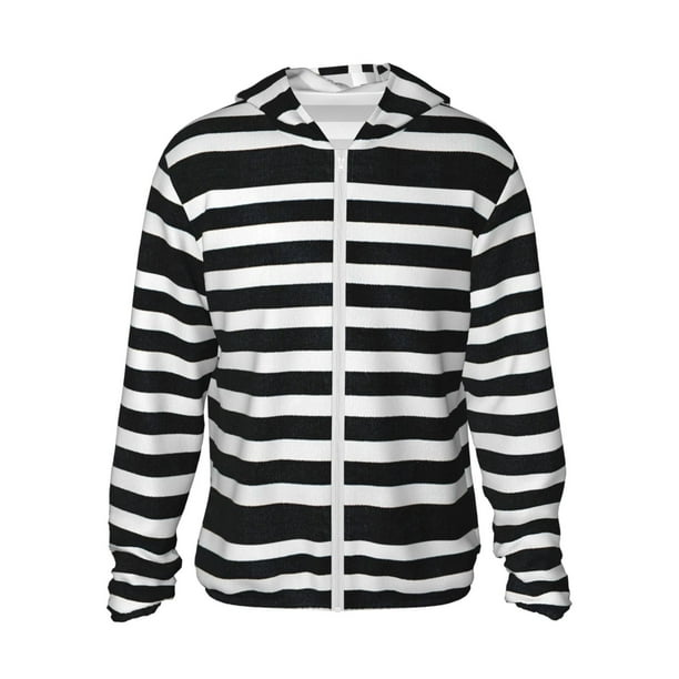 Fotbe Black And White Stripes Chaqueta con Protección Solar UPF 50+ para Hombre y Mujer, Camisa con Capucha y Bolsillos-Medium