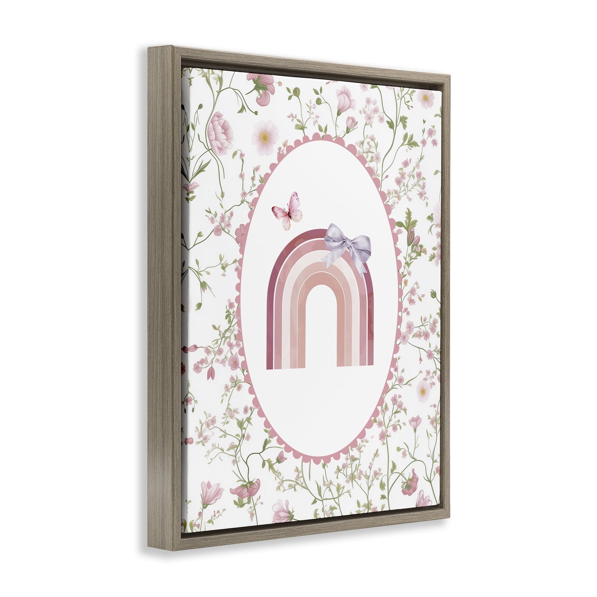 Stupell Industries Floral & Ribbon Rainbow Brown Framed Floater Canvas Wall Art, design by Christine Simpson Art